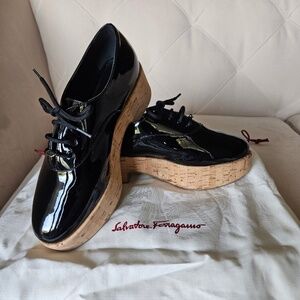 Salvatore Ferragamo Viviane Platform Patent Leather Oxfords (Size 8.5 US)